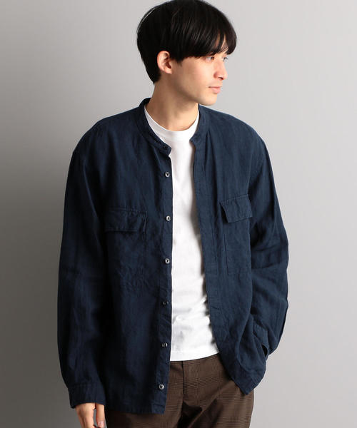 green label relaxing（グリーンレーベルリラクシング）の「SC フレンチリネン ミリタリーバンドシャツ（シャツ/ブラウス・メンズ・その他1/オフホワイト/ブラック/ベージュ/その他2・M/L/XL/S）」の21枚目の写真