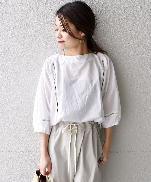 liflattie ships(リフラティ シップス)の「liflattie ships:ハシゴレースソリッドブラウス◇(シャツ/ブラウス・レディース・ホワイト/ライトグリーン・SMALL/MEDIUM)」の1枚目の写真