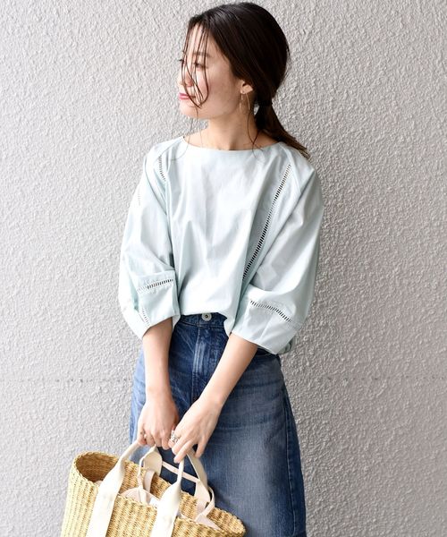 liflattie ships(リフラティ シップス)の「liflattie ships:ハシゴレースソリッドブラウス◇(シャツ/ブラウス・レディース・ホワイト/ライトグリーン・SMALL/MEDIUM)」の2枚目の写真