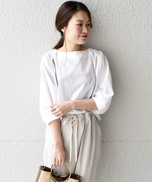 liflattie ships(リフラティ シップス)の「liflattie ships:ハシゴレースソリッドブラウス◇(シャツ/ブラウス・レディース・ホワイト/ライトグリーン・SMALL/MEDIUM)」の6枚目の写真