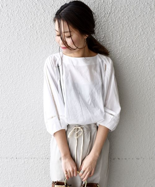 liflattie ships(リフラティ シップス)の「liflattie ships:ハシゴレースソリッドブラウス◇(シャツ/ブラウス・レディース・ホワイト/ライトグリーン・SMALL/MEDIUM)」の13枚目の写真