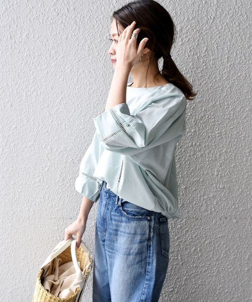 liflattie ships(リフラティ シップス)の「liflattie ships:ハシゴレースソリッドブラウス◇(シャツ/ブラウス・レディース・ホワイト/ライトグリーン・SMALL/MEDIUM)」の7枚目の写真