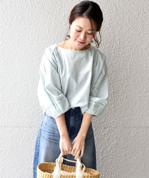 liflattie ships(リフラティ シップス)の「liflattie ships:ハシゴレースソリッドブラウス◇(シャツ/ブラウス・レディース・ホワイト/ライトグリーン・SMALL/MEDIUM)」の4枚目の写真