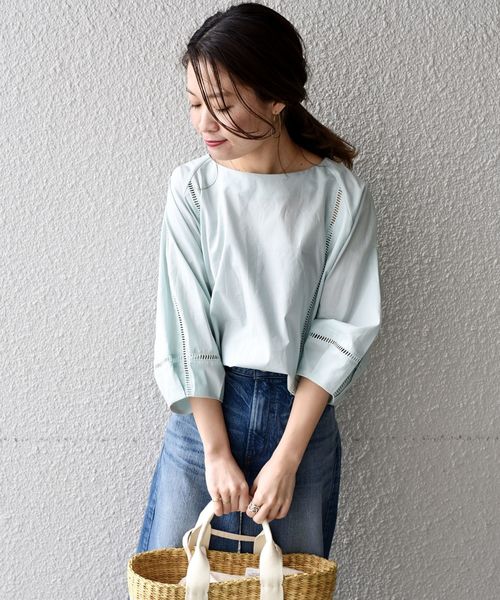 liflattie ships(リフラティ シップス)の「liflattie ships:ハシゴレースソリッドブラウス◇(シャツ/ブラウス・レディース・ホワイト/ライトグリーン・SMALL/MEDIUM)」の11枚目の写真