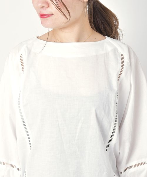 liflattie ships(リフラティ シップス)の「liflattie ships:ハシゴレースソリッドブラウス◇(シャツ/ブラウス・レディース・ホワイト/ライトグリーン・SMALL/MEDIUM)」の5枚目の写真