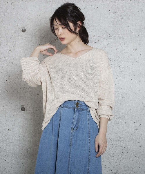 LUGG NAGG(ラグナグ)の「【Jewelobe/ ジュエローブ】シンプルVネックニットトップス(ニット/セーター・レディース・ブラウン/ネイビー/ピンク/グリーン/パープル/ベージュ・FREE)」の1枚目の写真