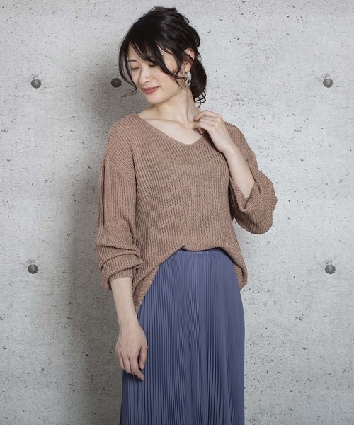 LUGG NAGG(ラグナグ)の「【Jewelobe/ ジュエローブ】シンプルVネックニットトップス(ニット/セーター・レディース・ブラウン/ネイビー/ピンク/グリーン/パープル/ベージュ・FREE)」の3枚目の写真
