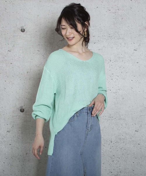 LUGG NAGG(ラグナグ)の「【Jewelobe/ ジュエローブ】シンプルVネックニットトップス(ニット/セーター・レディース・ブラウン/ネイビー/ピンク/グリーン/パープル/ベージュ・FREE)」の4枚目の写真