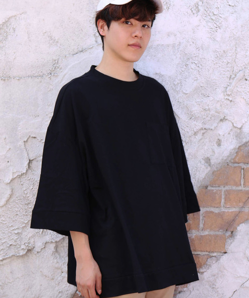 revertical(リバーティカル)の「ポケット付き 半端袖 ビッグTシャツ(Tシャツ/カットソー・メンズ・ブラック/ベージュ/ネイビー/ブラウン/ブルーグレー/モカ・L/M)」の2枚目の写真