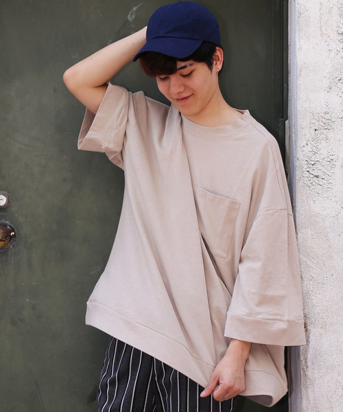revertical(リバーティカル)の「ポケット付き 半端袖 ビッグTシャツ(Tシャツ/カットソー・メンズ・ブラック/ベージュ/ネイビー/ブラウン/ブルーグレー/モカ・L/M)」の7枚目の写真