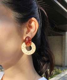 MODE ROBE | マーブルパーツ×ラタンフープ ピアス(ピアス（両耳用）)