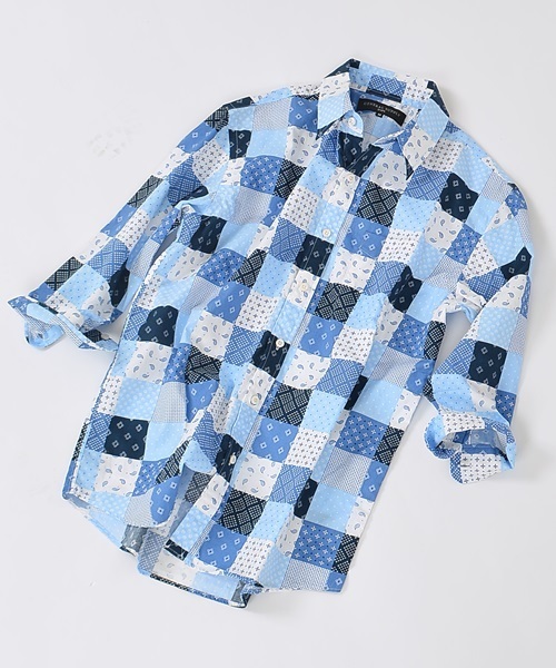 SHIPS GENERAL SUPPLY(シップスジェネラルサプライ)の「SGS: パッチワークフラワー/ナローレギュラー 7スリーブシャツ■(シャツ/ブラウス・メンズ・ブラック系その他/ブルー系その他/ネイビー・X-LARGE/SMALL/MEDIUM/LARGE)」の3枚目の写真