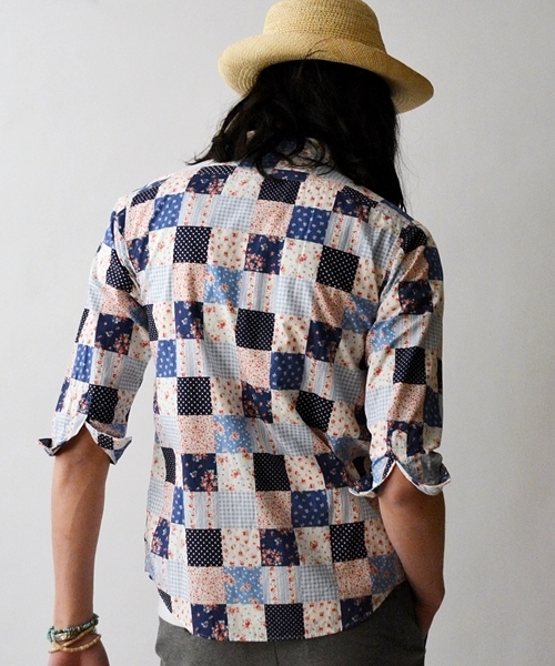 SHIPS GENERAL SUPPLY(シップスジェネラルサプライ)の「SGS: パッチワークフラワー/ナローレギュラー 7スリーブシャツ■(シャツ/ブラウス・メンズ・ブラック系その他/ブルー系その他/ネイビー・X-LARGE/SMALL/MEDIUM/LARGE)」の5枚目の写真