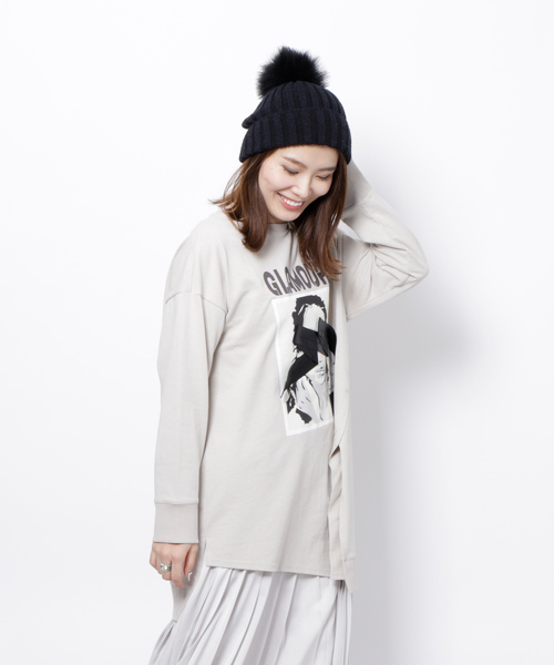 Re.Verofonna(ヴェロフォンナ)の「GLAMOUR ロンT(Tシャツ/カットソー)」|グレイッシュベージュ