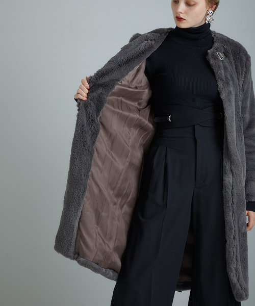 M/M ATTACHMENT(エムエムアタッチメント)の「【M/M ATTACHMENT】ソフトフェイクファーコート(その他アウター・レディース・グレー/ブラック・2)」の5枚目の写真