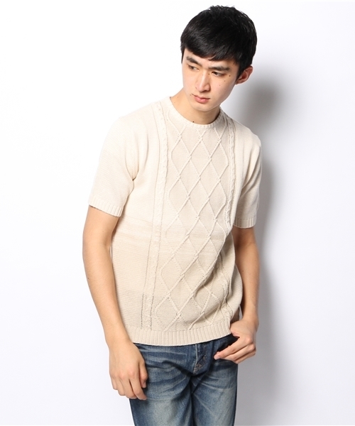 MORGAN HOMME（モルガンオム）の「ツートングラデーションハーフ（ニット/セーター・メンズ・ホワイト/アイボリー・LARGE/MEDIUM/AL）」の2枚目の写真