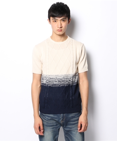 MORGAN HOMME（モルガンオム）の「ツートングラデーションハーフ（ニット/セーター・メンズ・ホワイト/アイボリー・LARGE/MEDIUM/AL）」の3枚目の写真