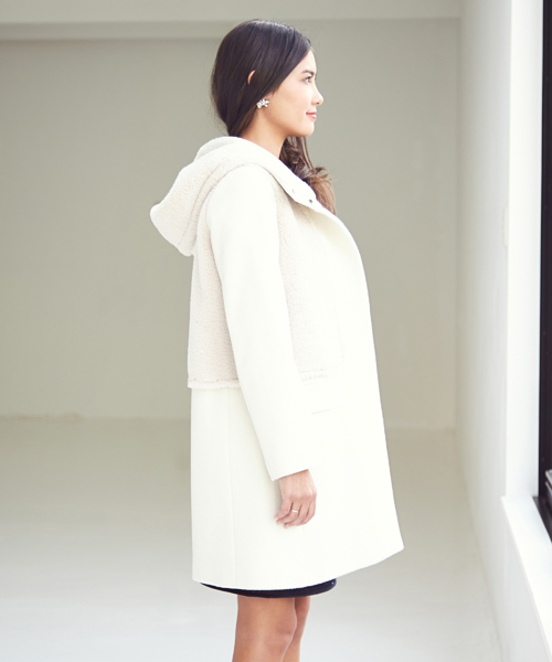 Jewel Changes（ジュエルチェンジズ）の「JCT　メルトン×フェイクファー　フードコート　+（その他アウター・レディース・オフホワイト/ブラック・36/38）」の3枚目の写真