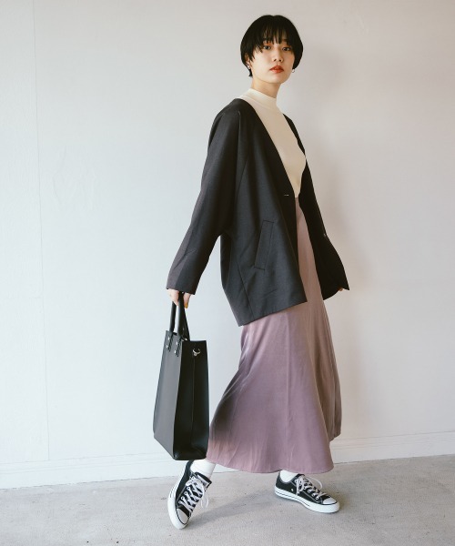 PAGEBOY(ページボーイ)の「セットアップ ドルマンジャケット(ノーカラージャケット・レディース・チャコールグレー/ベージュ/ターコイズブルー・FREE)」の6枚目の写真