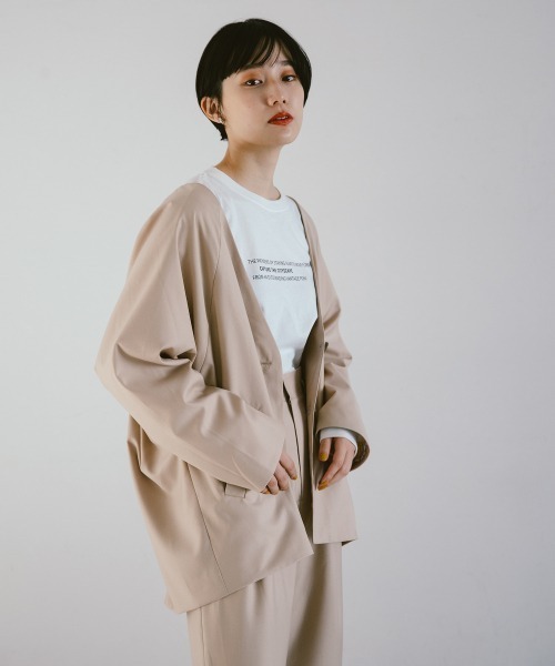 PAGEBOY(ページボーイ)の「セットアップ ドルマンジャケット(ノーカラージャケット・レディース・チャコールグレー/ベージュ/ターコイズブルー・FREE)」の7枚目の写真