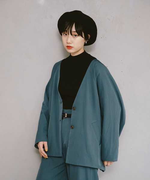 PAGEBOY(ページボーイ)の「セットアップ ドルマンジャケット(ノーカラージャケット・レディース・チャコールグレー/ベージュ/ターコイズブルー・FREE)」の11枚目の写真