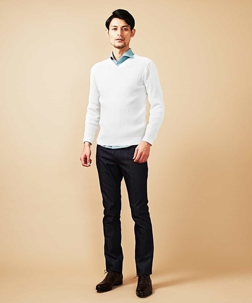 MICHEL KLEIN HOMME (ミッシェルクランオム)の「ニット/フォンテーヌ(ニット/セーター・メンズ・ホワイト/ネイビー/ミント/ラベンダー・MEDIUM/LARGE/X-LARGE)」の1枚目の写真