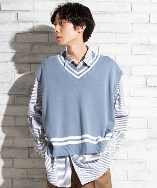 WEGO（ウィゴー）の「WEGO/ミラノリブチルデンニットベスト（ベスト・メンズ・ホワイト/ベージュ/ブルー系その他・MEDIUM/LARGE）」の3枚目の写真