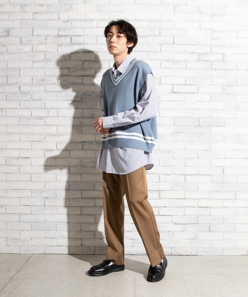 WEGO（ウィゴー）の「WEGO/ミラノリブチルデンニットベスト（ベスト・メンズ・ホワイト/ベージュ/ブルー系その他・MEDIUM/LARGE）」の4枚目の写真