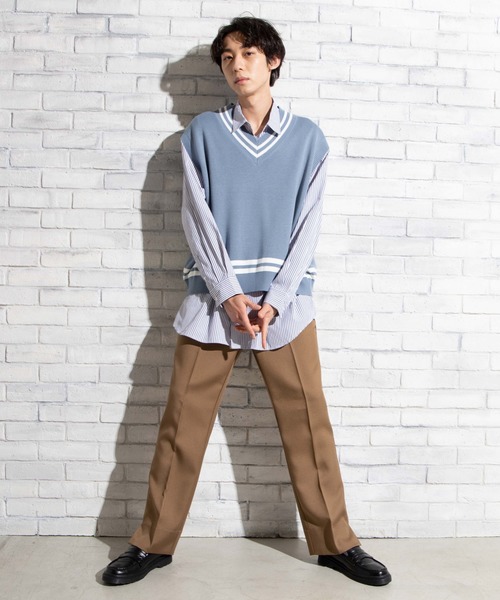 WEGO（ウィゴー）の「WEGO/ミラノリブチルデンニットベスト（ベスト・メンズ・ホワイト/ベージュ/ブルー系その他・MEDIUM/LARGE）」の5枚目の写真