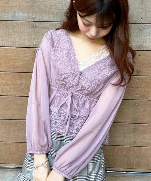 apres jour(アプレジュール)の「ラメシアーレースVブラウス【ZOZOTOWN限定アイテム】(シャツ/ブラウス・レディース・ミント/ラベンダー/オフホワイト・フリー)」の1枚目の写真