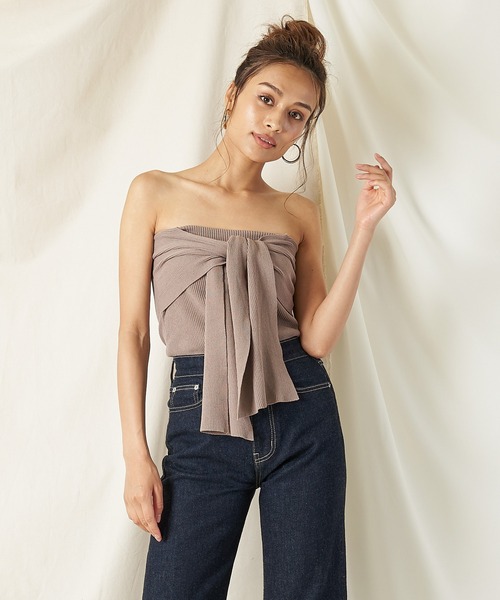 SPIRALGIRL(スパイラルガール)の「リブニットリボンベアトップス(その他トップス・レディース・ブラック/ベージュ/ブルー・FREE)」の2枚目の写真