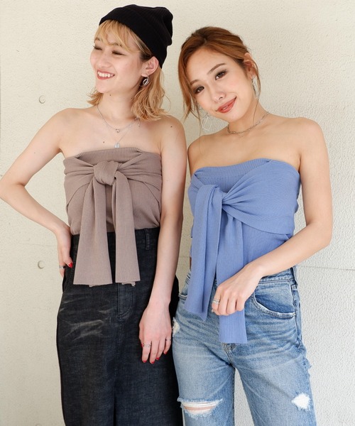 SPIRALGIRL(スパイラルガール)の「リブニットリボンベアトップス(その他トップス・レディース・ブラック/ベージュ/ブルー・FREE)」の8枚目の写真