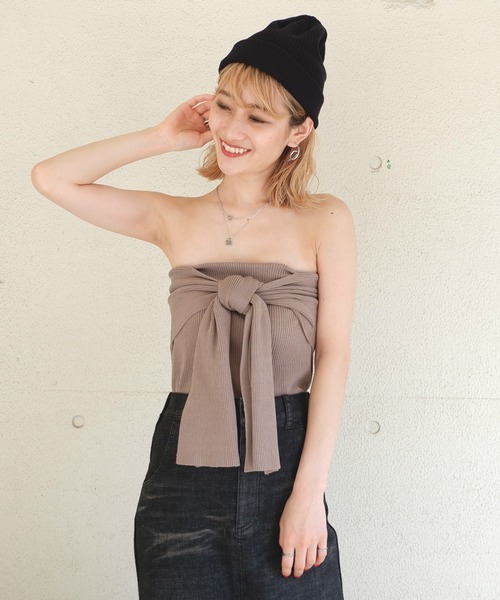 SPIRALGIRL(スパイラルガール)の「リブニットリボンベアトップス(その他トップス・レディース・ブラック/ベージュ/ブルー・FREE)」の15枚目の写真