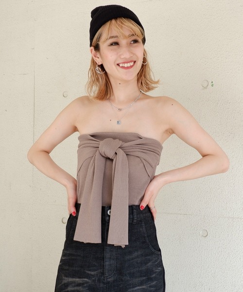 SPIRALGIRL(スパイラルガール)の「リブニットリボンベアトップス(その他トップス・レディース・ブラック/ベージュ/ブルー・FREE)」の17枚目の写真