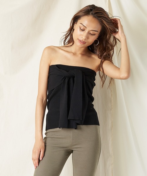 SPIRALGIRL(スパイラルガール)の「リブニットリボンベアトップス(その他トップス・レディース・ブラック/ベージュ/ブルー・FREE)」の4枚目の写真