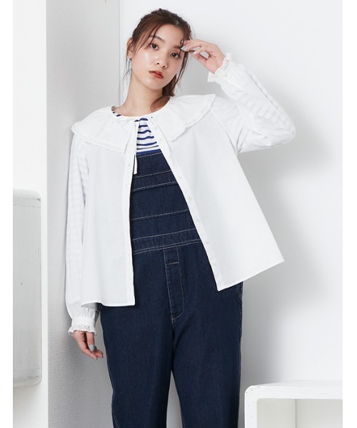 POU DOU DOU（プードゥドゥ）の「ラッフルカラーブラウス（シャツ/ブラウス・レディース・スミクロ/オフホワイト/ブラック・3）」の2枚目の写真