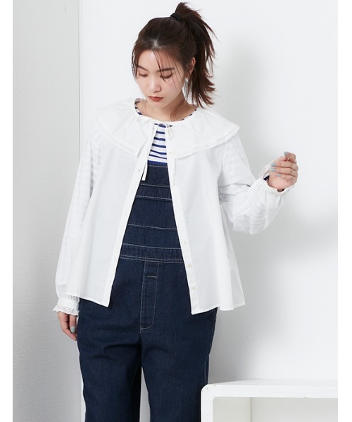 POU DOU DOU（プードゥドゥ）の「ラッフルカラーブラウス（シャツ/ブラウス・レディース・スミクロ/オフホワイト/ブラック・3）」の6枚目の写真