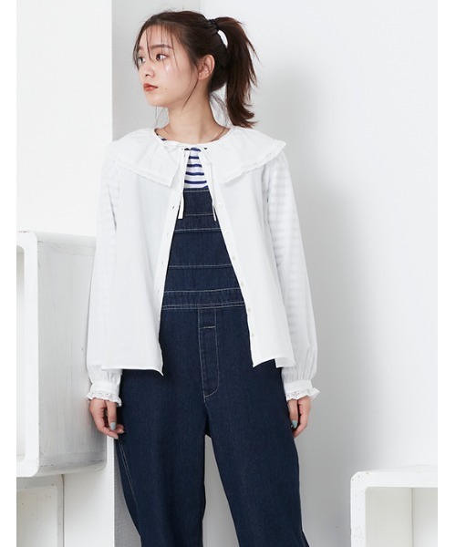 POU DOU DOU（プードゥドゥ）の「ラッフルカラーブラウス（シャツ/ブラウス・レディース・スミクロ/オフホワイト/ブラック・3）」の7枚目の写真