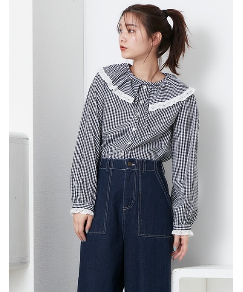 POU DOU DOU（プードゥドゥ）の「ラッフルカラーブラウス（シャツ/ブラウス・レディース・スミクロ/オフホワイト/ブラック・3）」の11枚目の写真