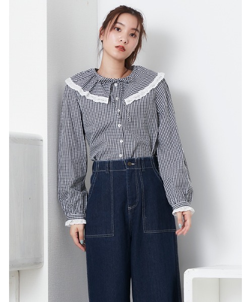 POU DOU DOU（プードゥドゥ）の「ラッフルカラーブラウス（シャツ/ブラウス・レディース・スミクロ/オフホワイト/ブラック・3）」の13枚目の写真