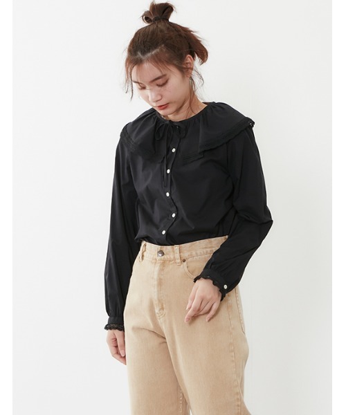 POU DOU DOU（プードゥドゥ）の「ラッフルカラーブラウス（シャツ/ブラウス・レディース・スミクロ/オフホワイト/ブラック・3）」の16枚目の写真