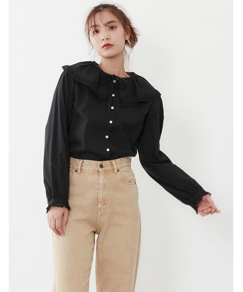 POU DOU DOU（プードゥドゥ）の「ラッフルカラーブラウス（シャツ/ブラウス・レディース・スミクロ/オフホワイト/ブラック・3）」の18枚目の写真