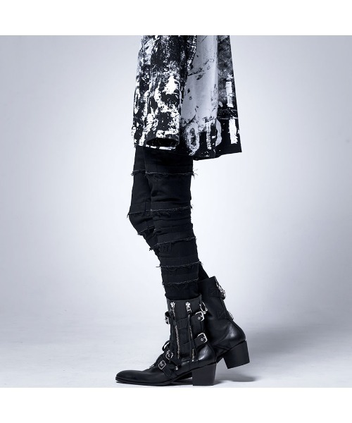 CIVARIZE（シヴァーライズ）の「『CIVARIZE』フリンジ切り替えスキニーパンツ（デニムパンツ・メンズ・ブラック・S/M/L）」の4枚目の写真