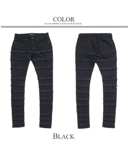 CIVARIZE（シヴァーライズ）の「『CIVARIZE』フリンジ切り替えスキニーパンツ（デニムパンツ・メンズ・ブラック・S/M/L）」の8枚目の写真