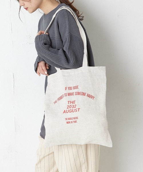 PUAL CE CIN（ピュアルセシン）の「麻プリントトート（ショルダーバッグ・レディース・チャコールグレー/ベージュ/ナチュラル・FREE）」の8枚目の写真