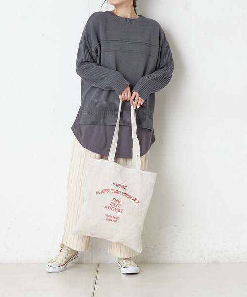 PUAL CE CIN（ピュアルセシン）の「麻プリントトート（ショルダーバッグ・レディース・チャコールグレー/ベージュ/ナチュラル・FREE）」の10枚目の写真