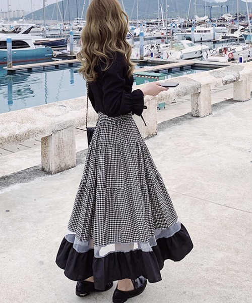 ABITOKYO（アビトーキョー）の「マキシ丈ロング異素材切り替えギンガム  