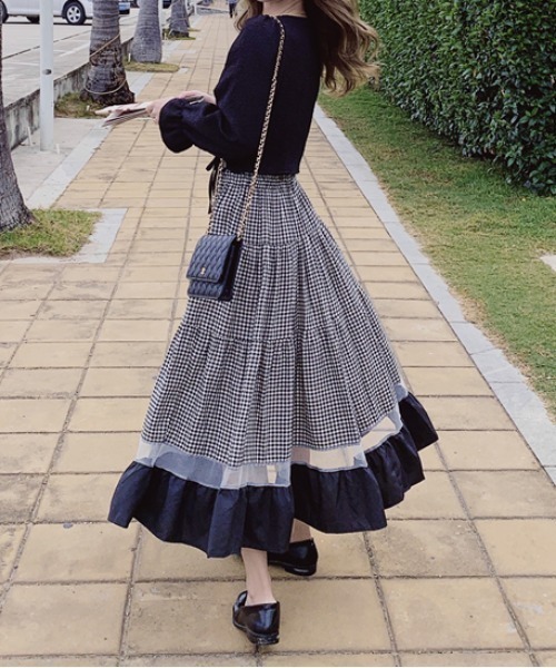 ABITOKYO（アビトーキョー）の「マキシ丈ロング異素材切り替えギンガム  