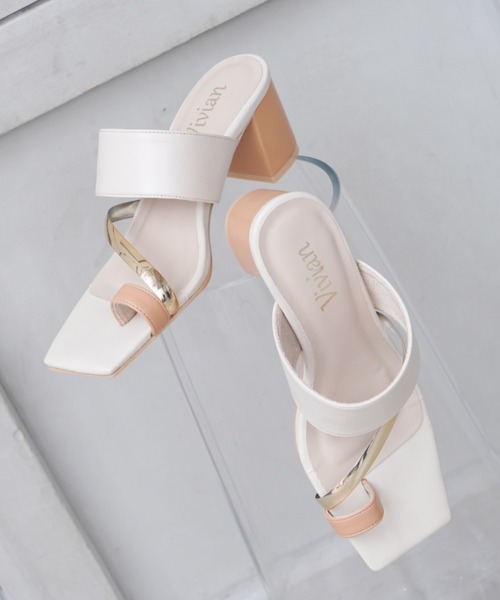 VIVIAN(ヴィヴィアン)の「スクエアトゥトリオカラー甲バンドトングサンダル(サンダル・レディース・ナチュラル/クリアブラック/ライトグレー/オリーブ×ブラック/ストーン/イエロー系その他4・S/M/LL/L)」の20枚目の写真