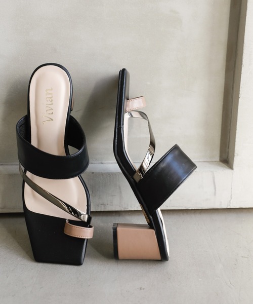 VIVIAN(ヴィヴィアン)の「スクエアトゥトリオカラー甲バンドトングサンダル(サンダル・レディース・ナチュラル/クリアブラック/ライトグレー/オリーブ×ブラック/ストーン/イエロー系その他4・S/M/LL/L)」の21枚目の写真